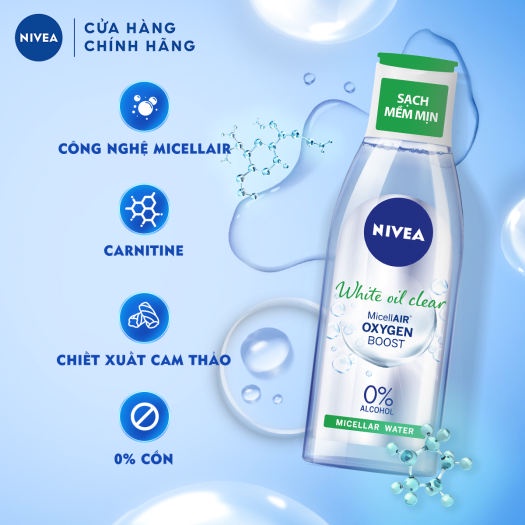 Nước tẩy trang kiểm soát nhờn NIVEA White Oil Clear Micellar Water 200ml (Xanh lá - Da dầu)