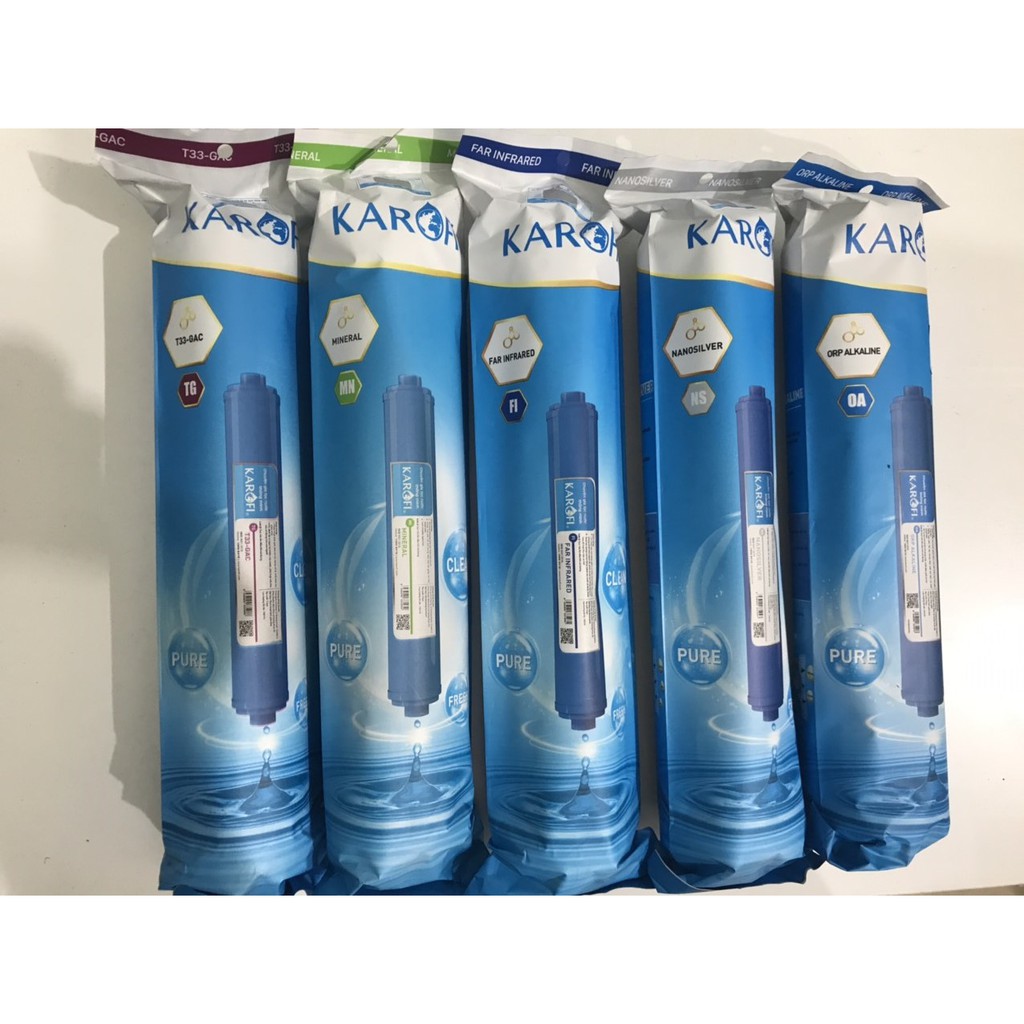 Combo 5 lõi lọc KHOÁNG số 5_6_7_8_9 Karofi -  Gồm T33_GAC_MINERAL_FAR INFRARED_NANO_ORP