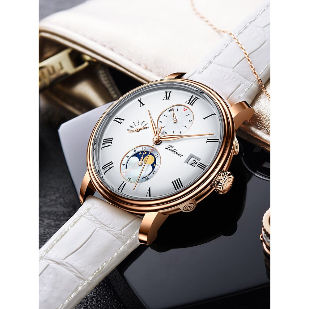 Đồng hồ nữ Lobinni L2075-1 chính hãng thụy sỹ,Kính sapphire ,chống xước,Chống nước 50m ,BH 24 tháng,Máy cơ (Automatic)