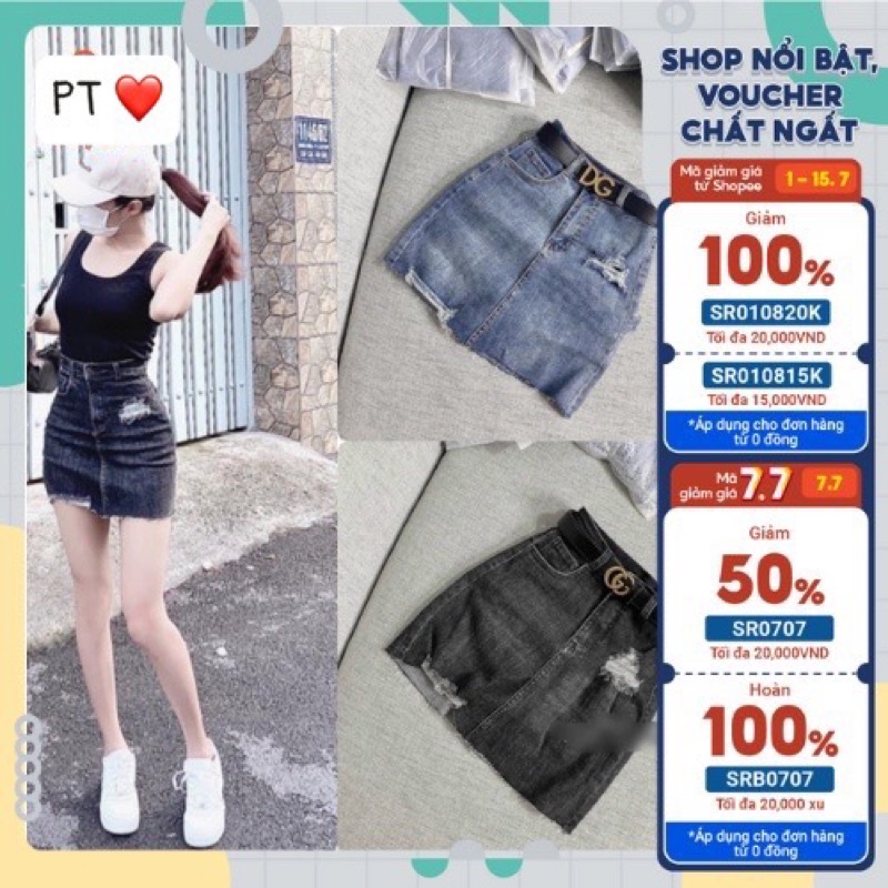 Quần giả chân váy jean / kaki co dãn cào rách nhẹ