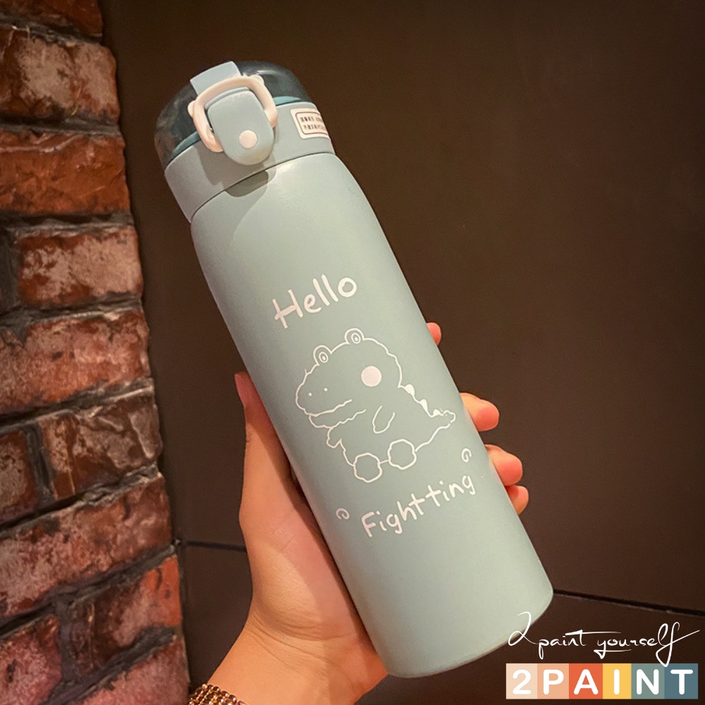 Bình giữ nhiệt 500ml ruột inox có ống hút tiện dụng, bình nước tặng kèm sticker cute