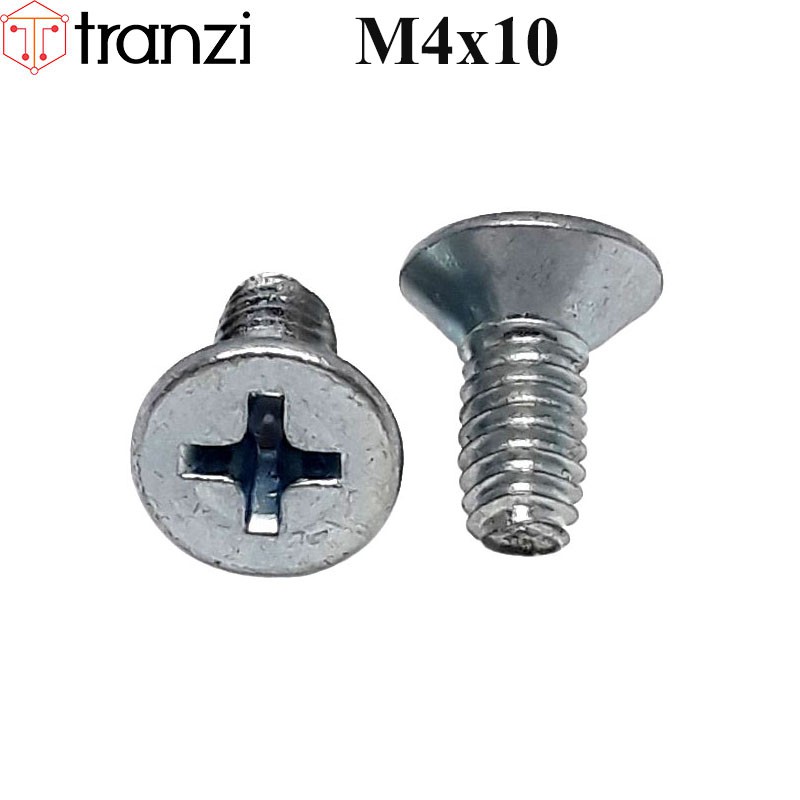 Vít tự tạo ren bake đầu bằng mạ kẽm trắng xanh M4x10 - túi 50 cái