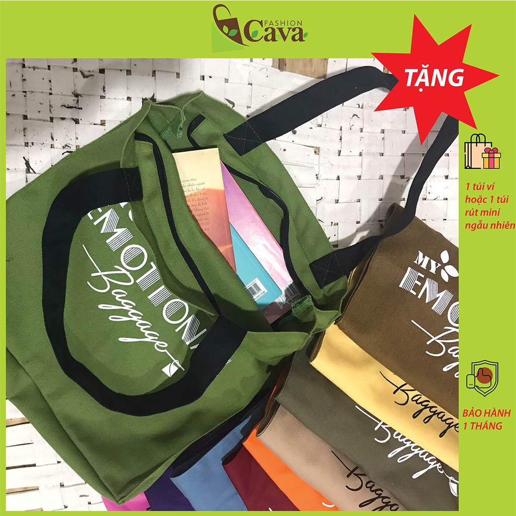 Túi tote vải canvas có khóa kéo, nhiều màu sắc