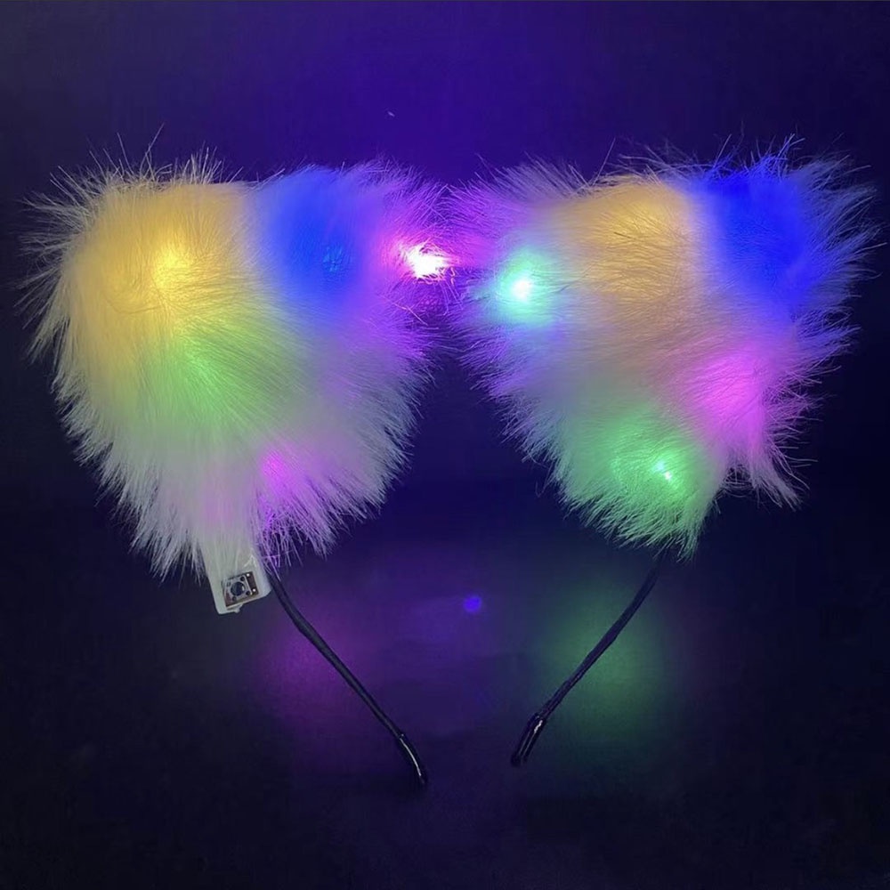 Cài tai mèo lông cosplay sexy có đèn led nhiều màu băng đô phát sáng