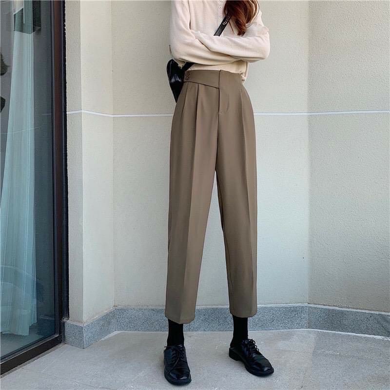 Quần Baggy Nữ Cạp Cao Vạt Khuy Lệch Bên Hông