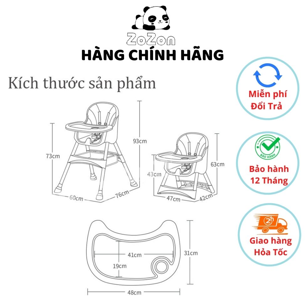 Ghế ăn dặm cho bé Zozon kèm mặt bàn ăn dặm kiểu nhật và BLW 2 chế độ chân cho bé trai bé gái từ 6 tháng