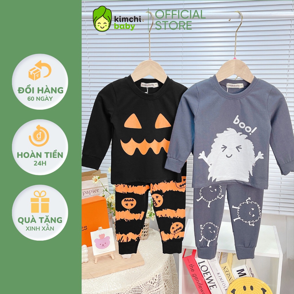 Bộ Dài Tay Cotton 4C Dư Xịn Cho Bé Trai, Bé Gái KIMCHIBABY Hoạ Tiết Halloween, Đồ Bộ Cho Bé Mặc Nhà Thu Đông MKMTD2240