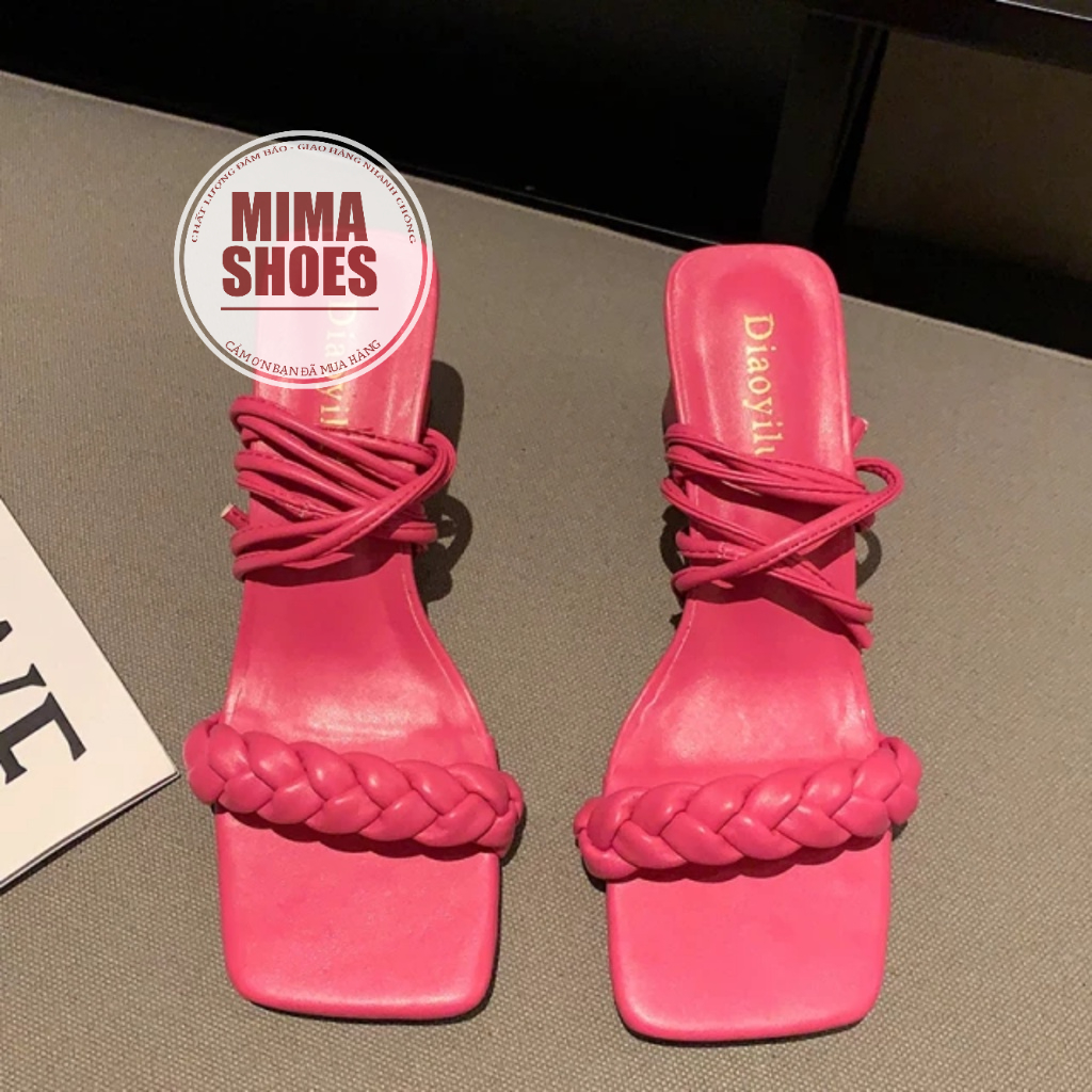 Giầy cao gót nữ 6-7cm dây quấn, gót vuông mũi hở - guốc nữ gót vuông mẫu mới thời trang hè 2022