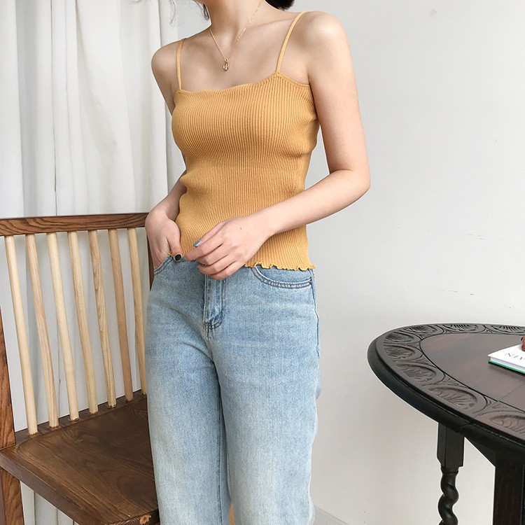 Áo Hai Dây Sợi Bún Dệt Kim Viền Cổ Gợn Sóng Dáng Ôm Mềm Mại - MSP T37 | BigBuy360 - bigbuy360.vn