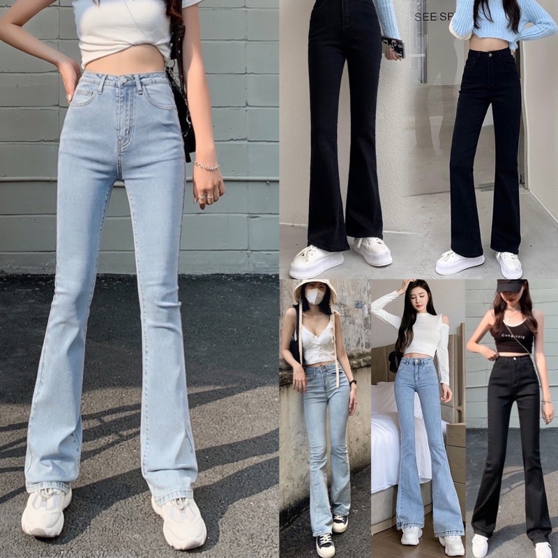 [Ảnh thật/Video] Quần jean nữ 97cm ống loe may gấu lưng cao dáng ôm skinny quần bò nữ cạp cao ống đứng loe nhẹ | WebRaoVat - webraovat.net.vn