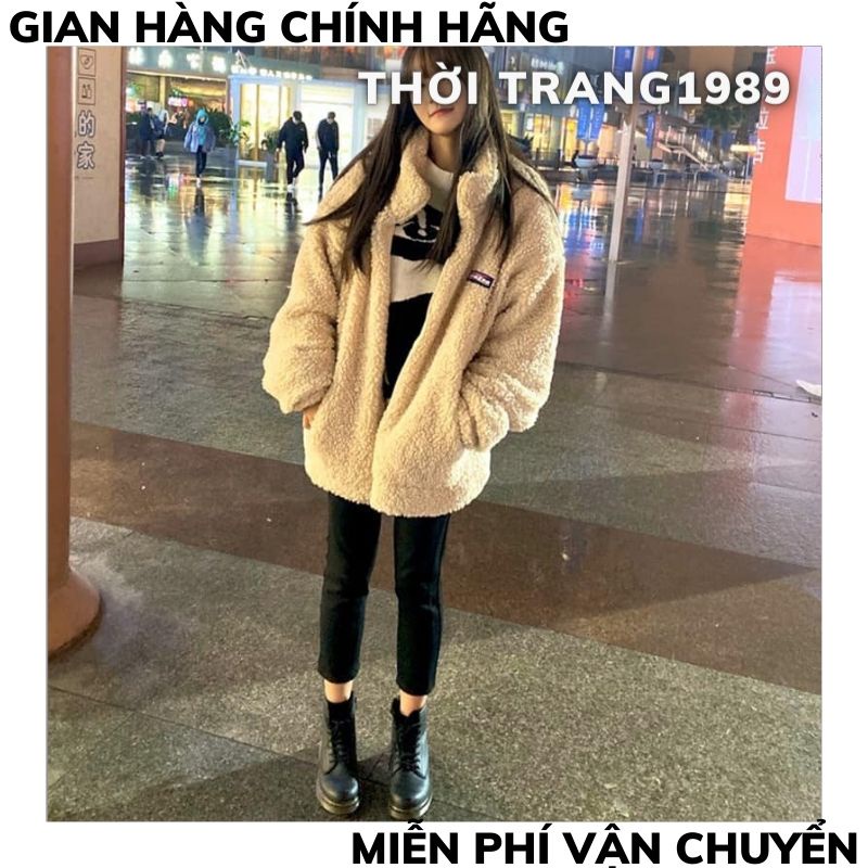 Áo khoác Áo Khoác Lông Cừu PICHI Ulzzang Dạo Phố Phong Cách Cổ Cao- Áo Lông Kéo Khoá Thêu Logo Unisex Hàn Quốc XƯỞNG MAY
