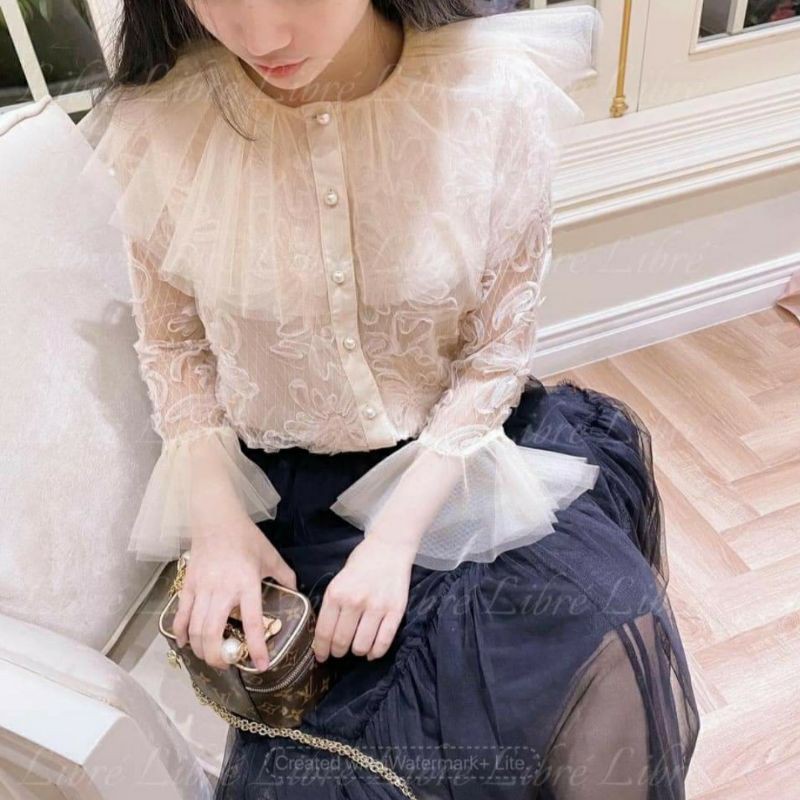 Áo Sơ Mi Kiểu Tiểu Thư Cổ Điển Tay Dài Nút Ngọc Sang Trọng Hàng Đẹp