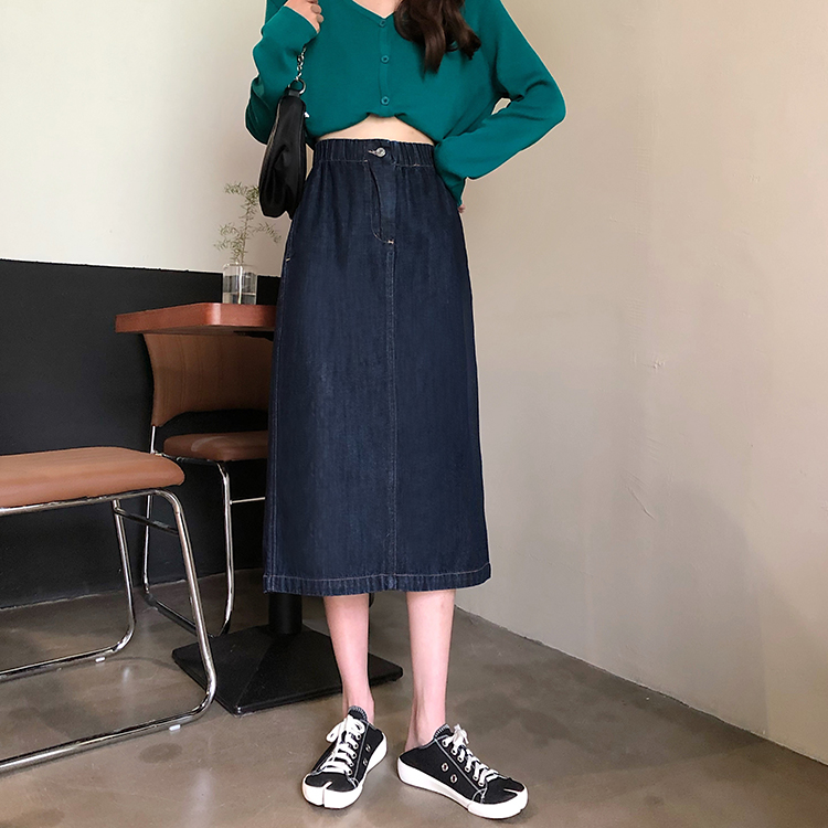 Chân váy jean dáng chữ A eo cao thanh lịch cho nữ 37127