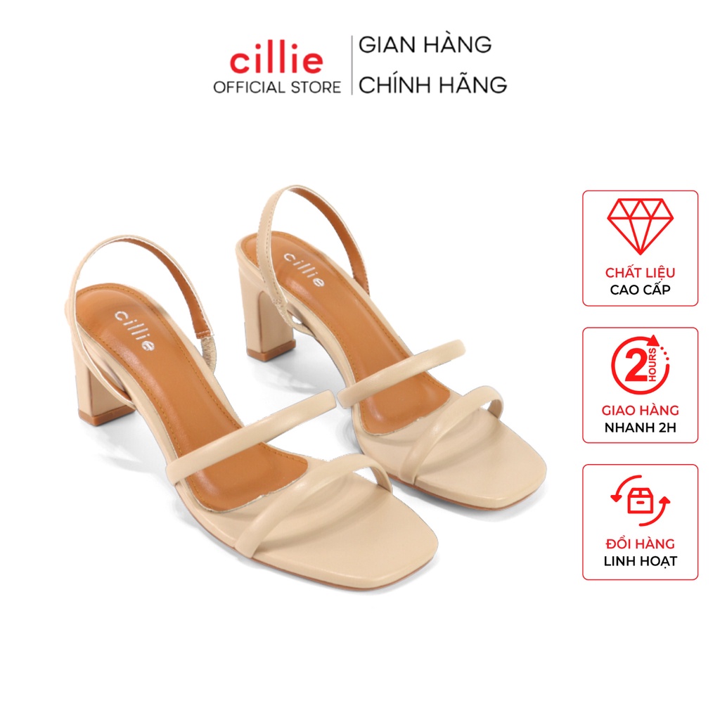 Giày sandal cao gót nữ quai mảnh phối màu mũi vuông gót trụ mang đi làm đi chơi dạo phố Cillie 1166