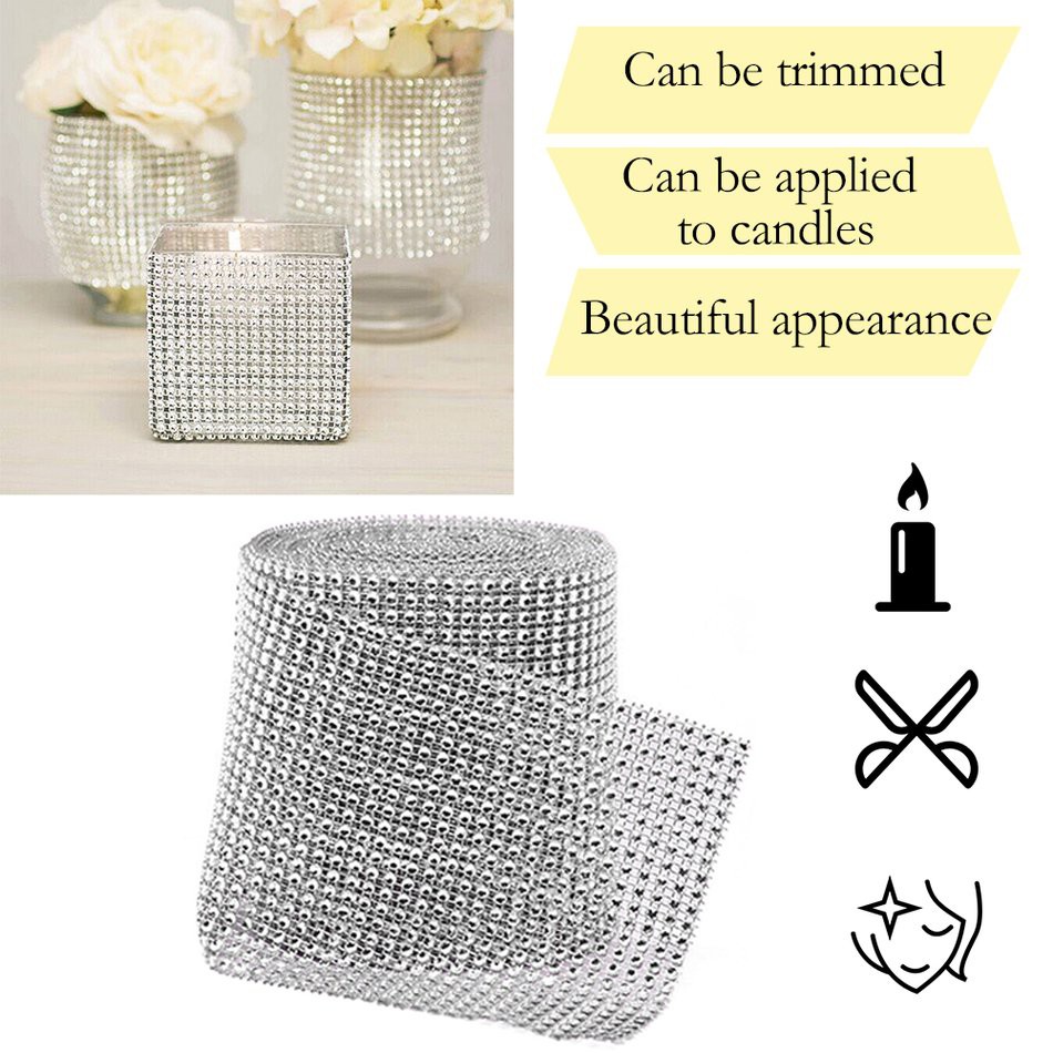 24 Rows/Set Rhinestone Mesh Ribbon Cake Roll Wrap Fashion Wedding Dress Wrap sunnyfun