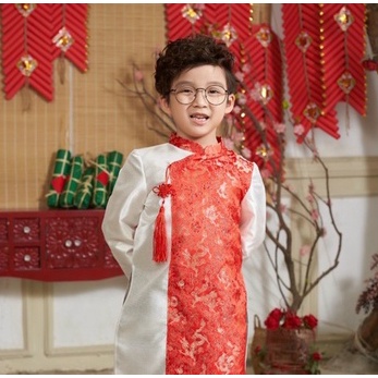 Áo Dài Cách Tân Cho Bé Trai phối rồng nủa thân ,áo dài thiết kế trời trang trẻ em