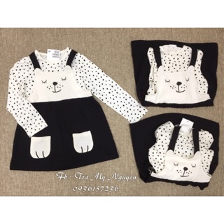 Set váy yếm kèm áo mèo trắng đen HM auth