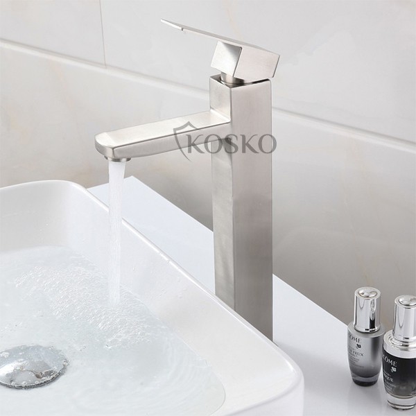 Vòi lavabo NL inox SUS 304 KOSKO vuông cao 30cm (Hàng chuẩn loại 1) (Tặng kèm dây cấp) phù hợp với mọi loại chậu rửa mặt