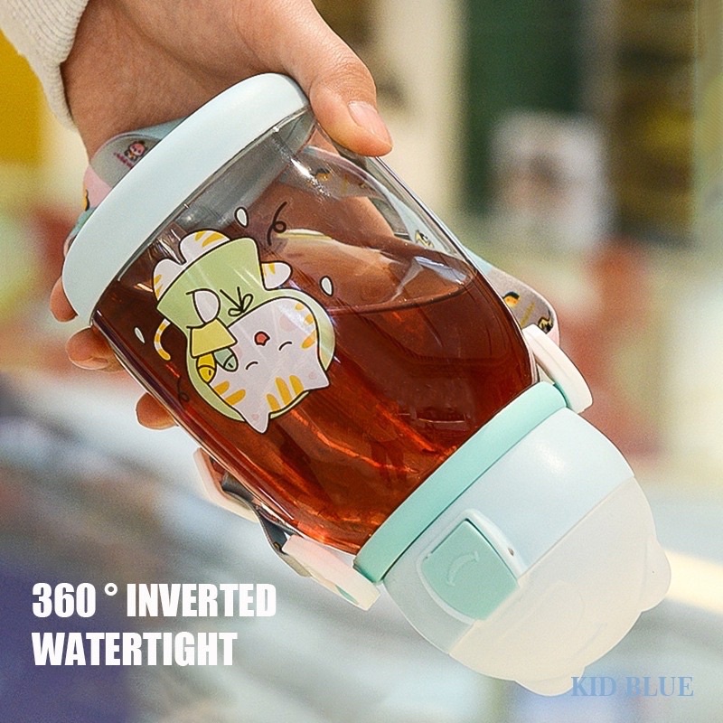 Bình Nước Nhựa 600ML Kèm Ống Hút Và Dây Đeo Dễ Thương Sáng Tạo Cho Học Sinh