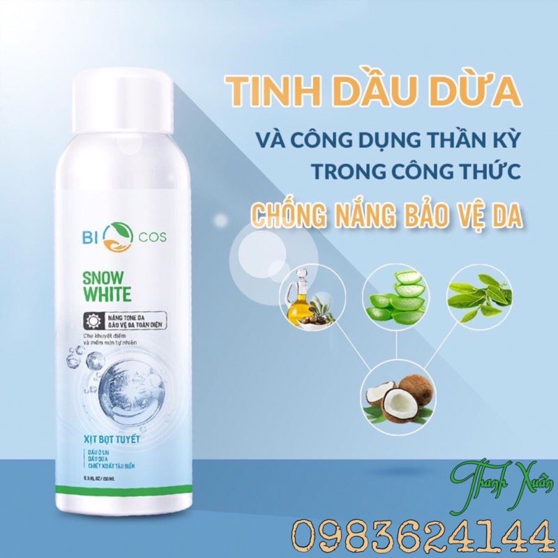 Xịt Kem Chống Nắng Body Nâng Tone, Chống Nước Dưỡng Trắng, Dưỡng Ẩm Và Bảo Vệ Da An Toàn Xịt Bọt Tuyết BIOCOS Snow White