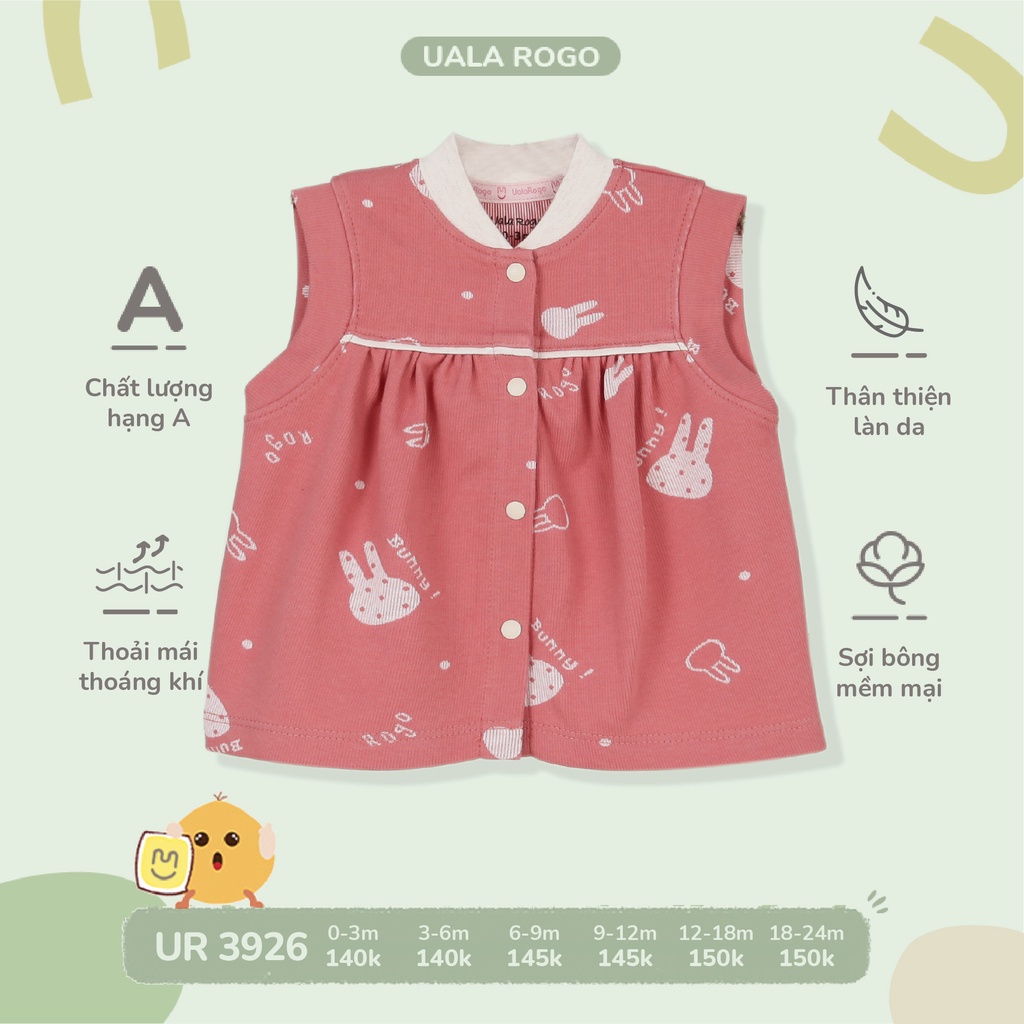 Áo Gile Uala Rogo cotton cài giữa con cá cao cấp thấm hút tốt mềm mịn cho bé trai bé gái 3931 3926