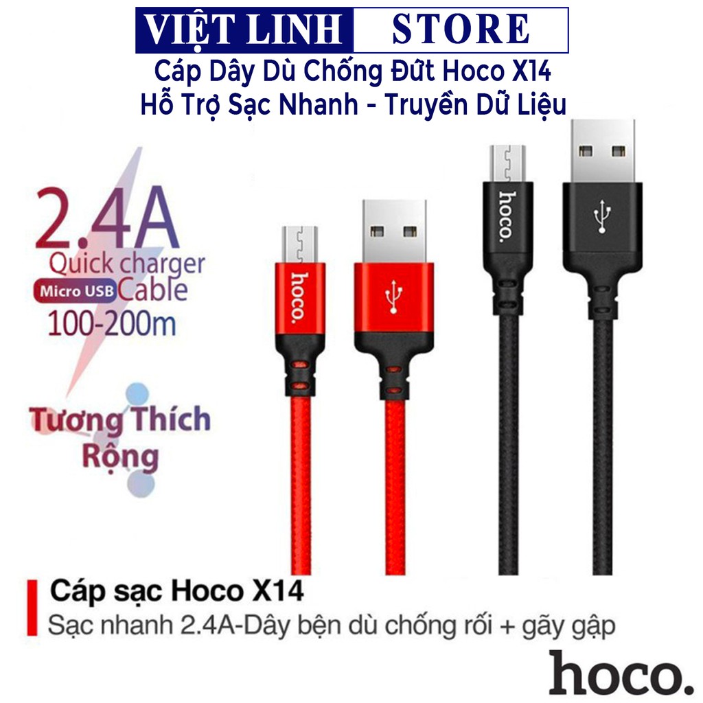 Cáp Sạc Nhanh iPhone Hoco X14 dây dù sạc nhanh chống đứt, dài 1m/2m cho iPhone | Micro USB | Type C - Việt Linh Store