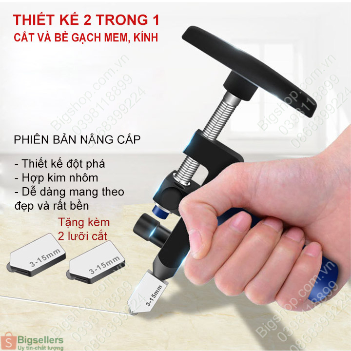 [Bigsellers] Bộ dụng cụ cắt kính, gạch men bằng tay 2 trong 1 bằng hợp kim nhôm tặng kèm 2 đầu lưỡi cắt