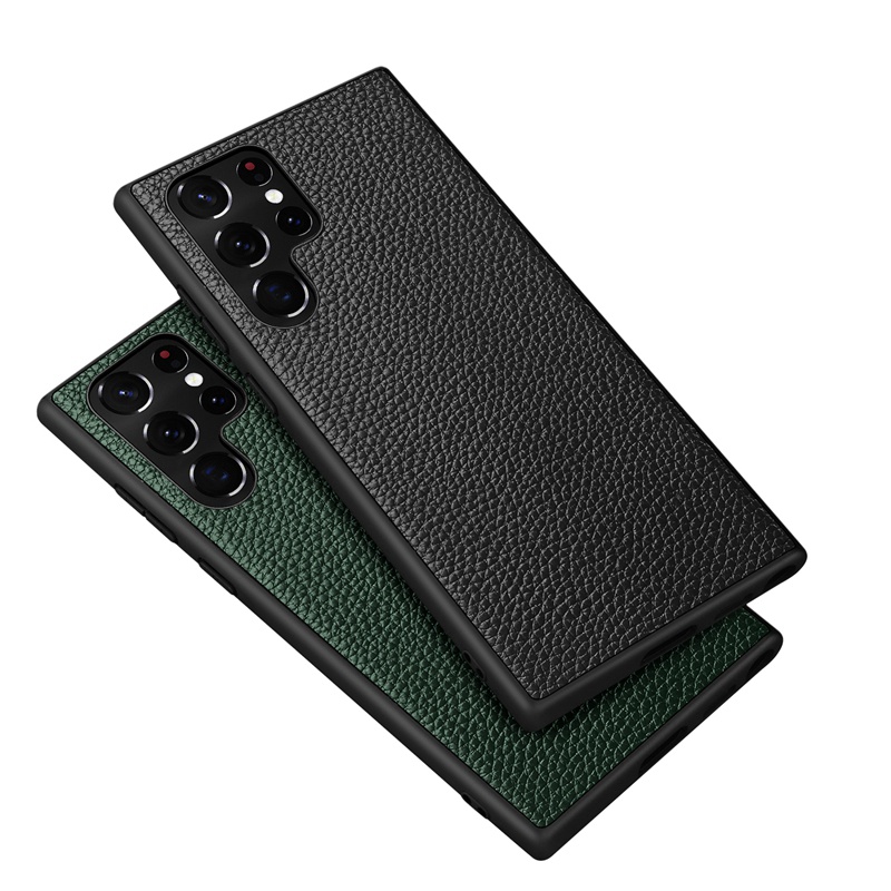 Ốp Điện Thoại Da Bò Thật Họa Tiết Vân Trái Vải Cho Samsung Galaxy S22 S23 Ultra Plus