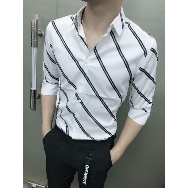 Áo sơ mi sọc đen trắng lụa xịn cao cấp MS15