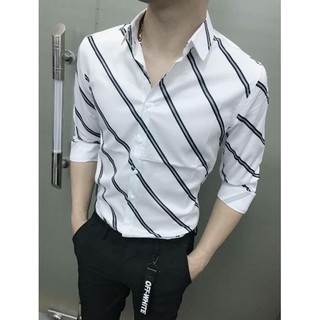 Áo sơ mi sọc đen trắng lụa xịn cao cấp MS15