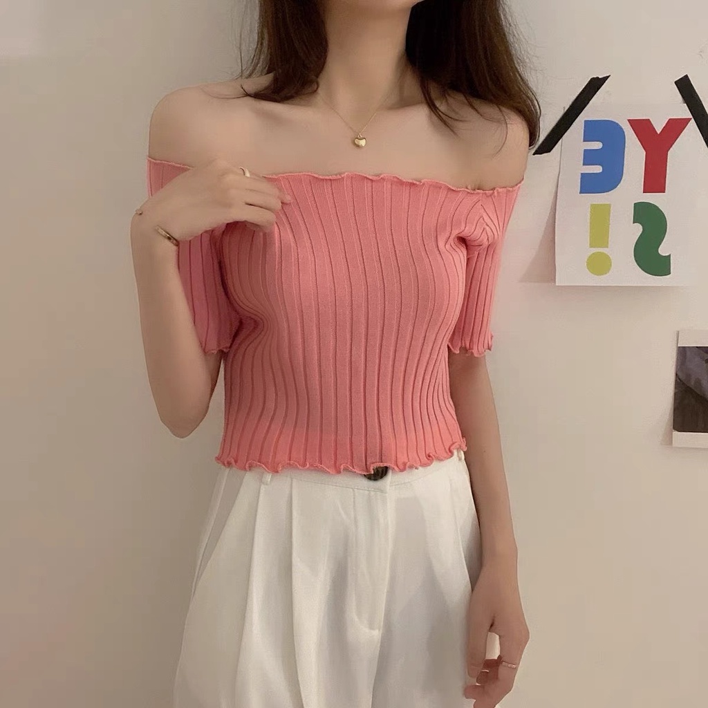 Áo dệt kim Croptop Kiểu Dệt Kim Ngắn Tay Ulzzang Sexy Phong Cách Hàn Quốc Xiaozhainv vn T2E3