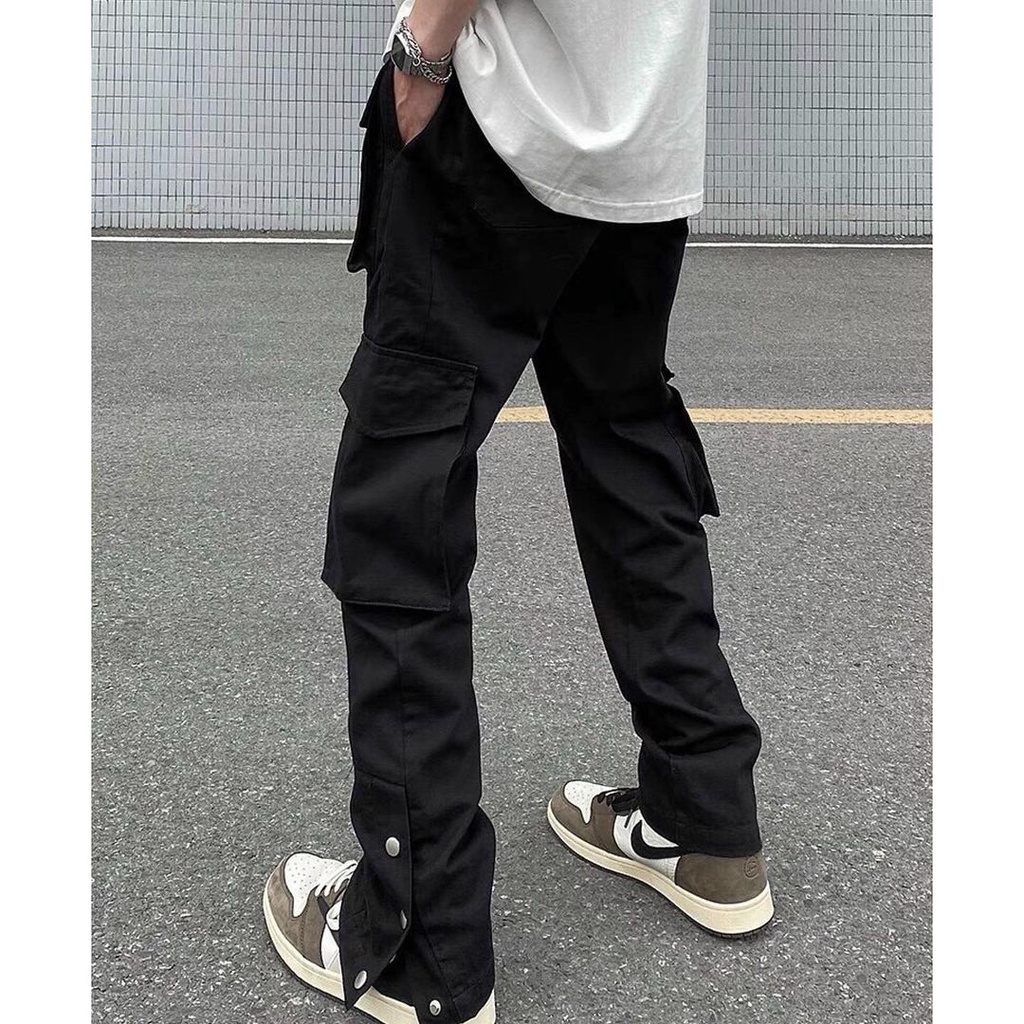 Quần Button Cargo Pant kaki cực ngầu ( túi hộp &amp; 3 cúc bấm ) kiểu dáng Streetwear