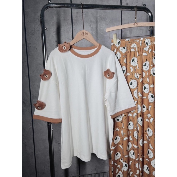 Set áo cotton gấu đính quần suông gân hàng loại 1 Z7