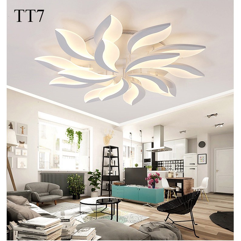 Đèn ốp trần đèn áp trần trang trí phòng khách phòng ngủ có kèm điều khiển từ xa phân tầng 3 chế độ sáng mẫu TT7