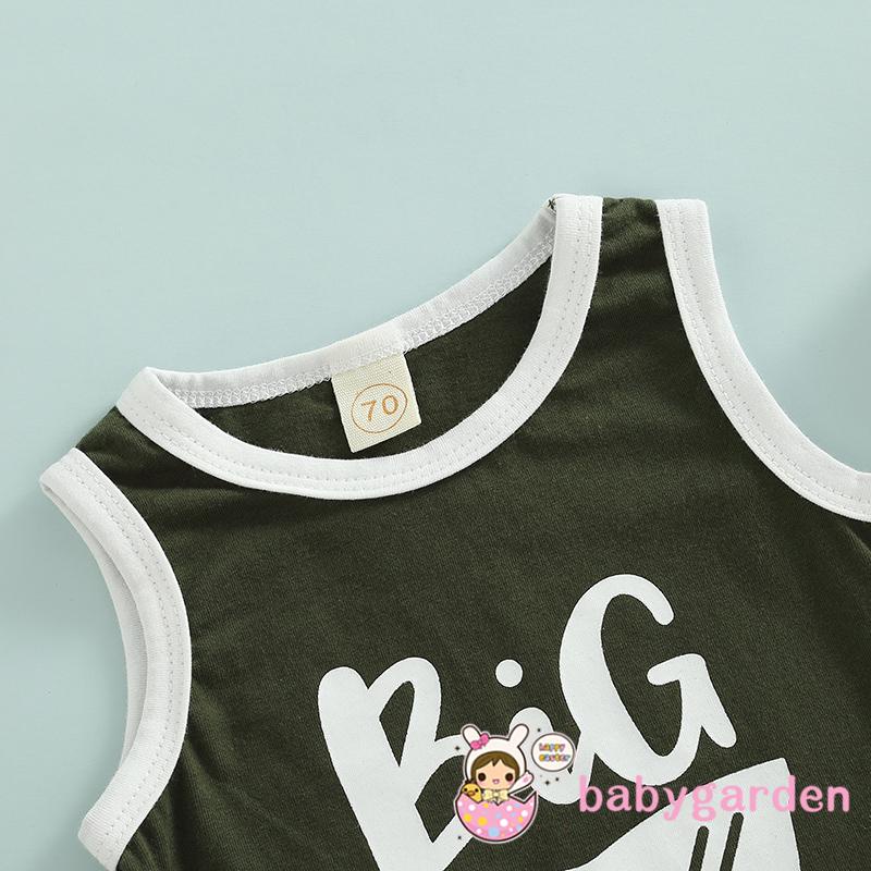 Bộ Áo Sát Nách Cổ Tròn In Chữ + Quần Short Kẻ Sọc Thời Trang Mùa Hè Cho Bé Trai 0-3 Tuổi