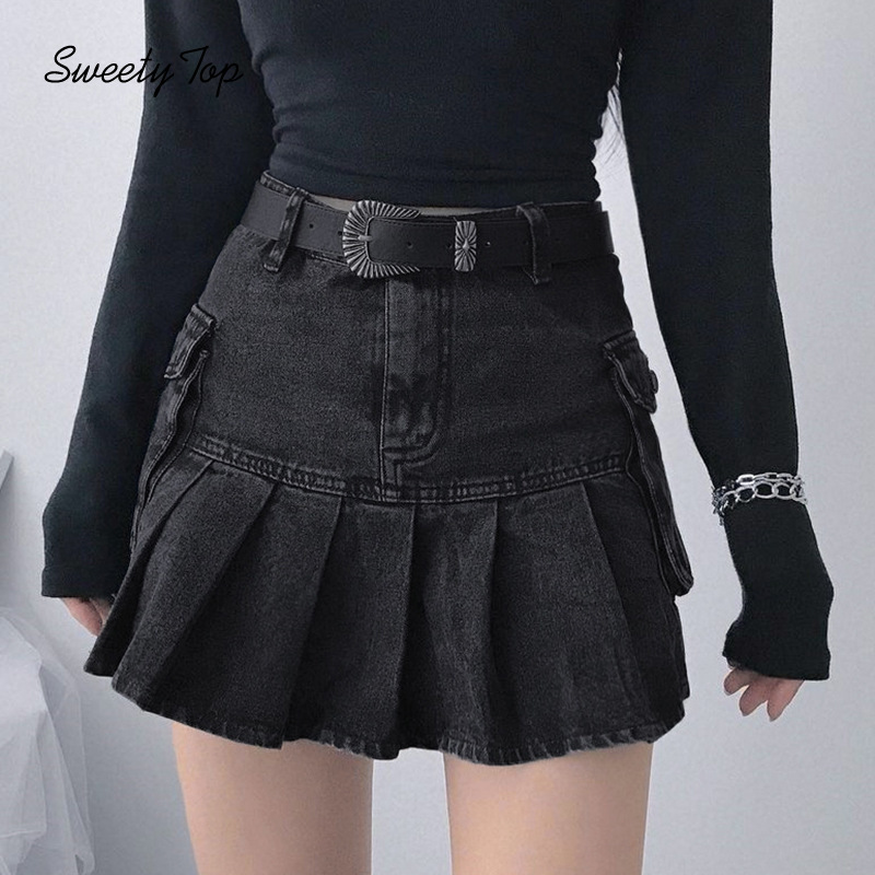 SweetyTop Women's 2021 Street Tooling Pocket Pleated Denim Solid Color Short Skirt | BigBuy360 - bigbuy360.vn