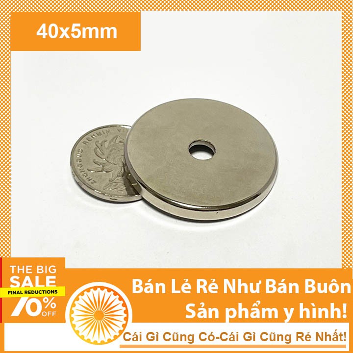 Nam Châm Đất Hiếm 40x5 lỗ 6mm Từ Tính Mạnh N35