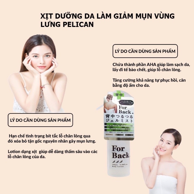 Xịt dưỡng da giảm mụn vùng lưng Pelican For Back Gel Mist 100ml