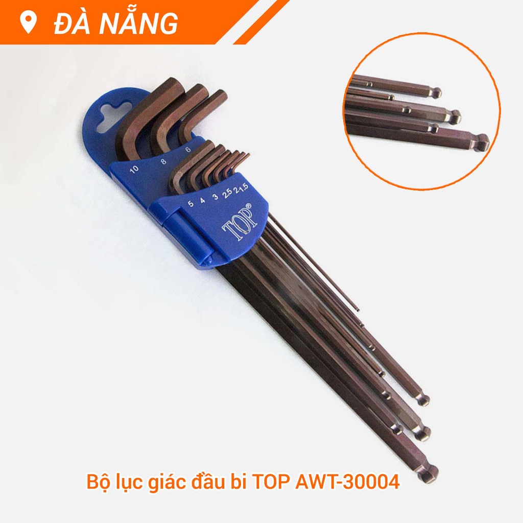 Bộ lục giác đầu bi 9 cây hệ mét xi nâu Top AWT-30004-BK