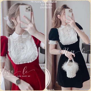 55-90kg bigsize đầm nhung tiểu thư phối cổ bèo d874