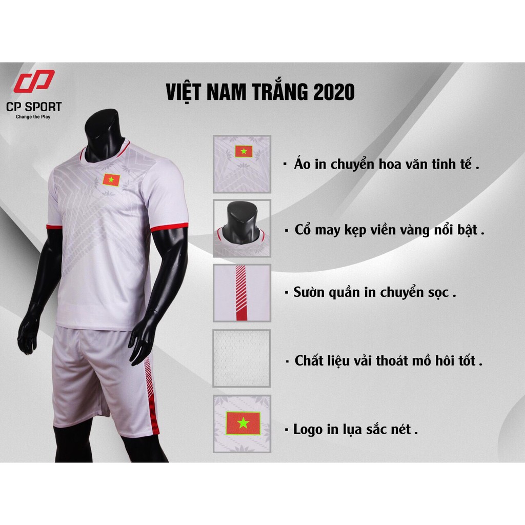 [ Thun thái ] Bộ quần áo bóng đá đội tuyển Việt Nam 2019 mới nhất màu trắng