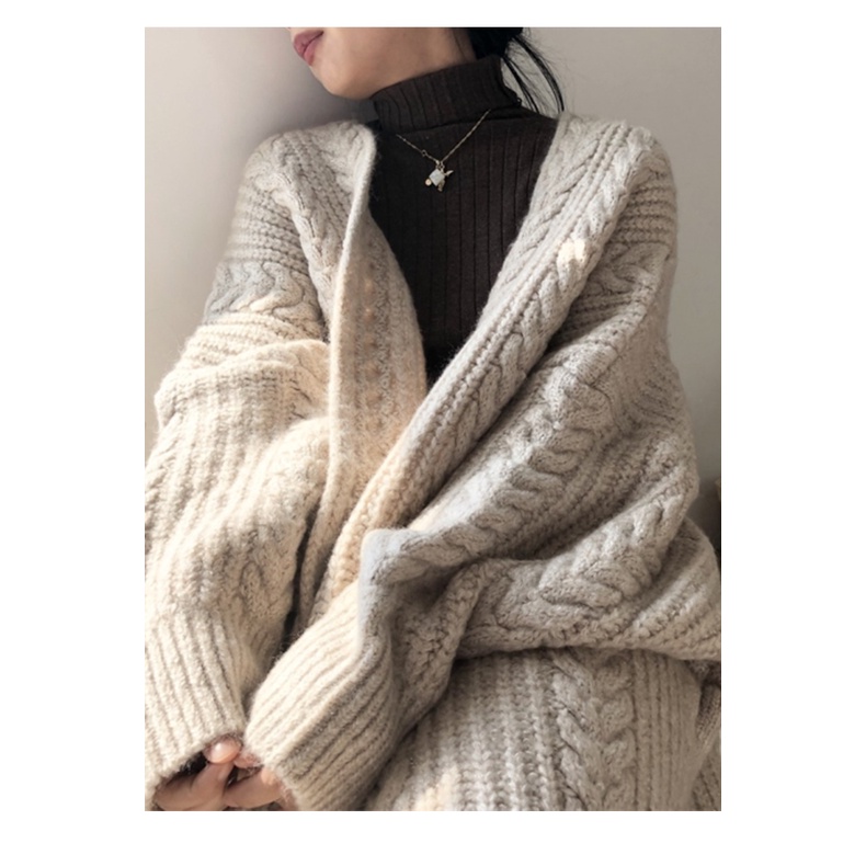 Áo Khoác Cardigan Dệt Kim Dáng Rộng Dày Dặn Thời Trang Thu Đông Cho Nữ