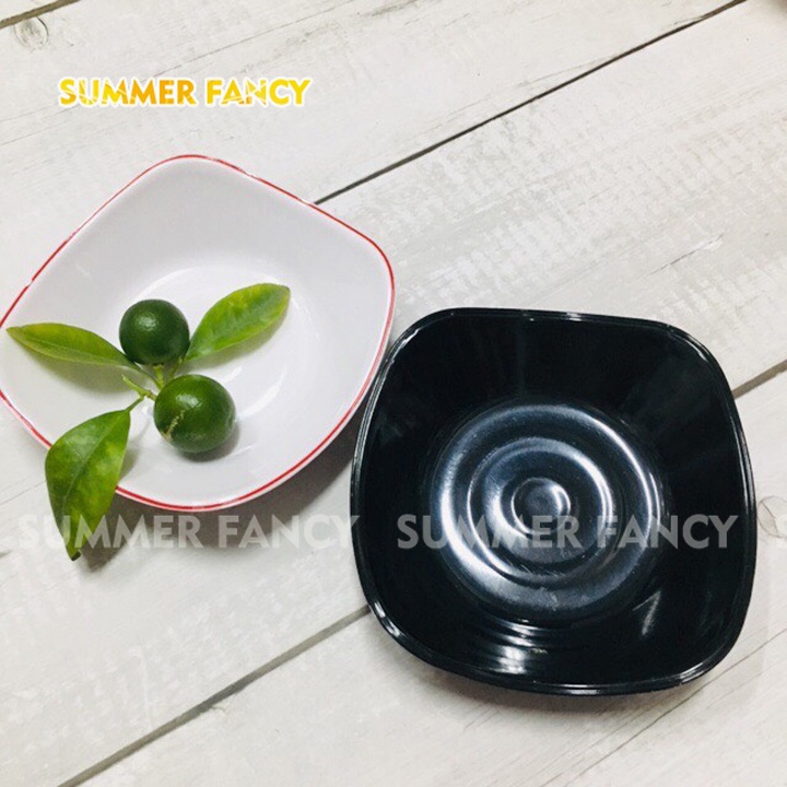 Chén chấm vuông 8.5cm nhựa melamine Màu Đen bóng, nâu kem , đĩa phíp muối tiêu F-CV01