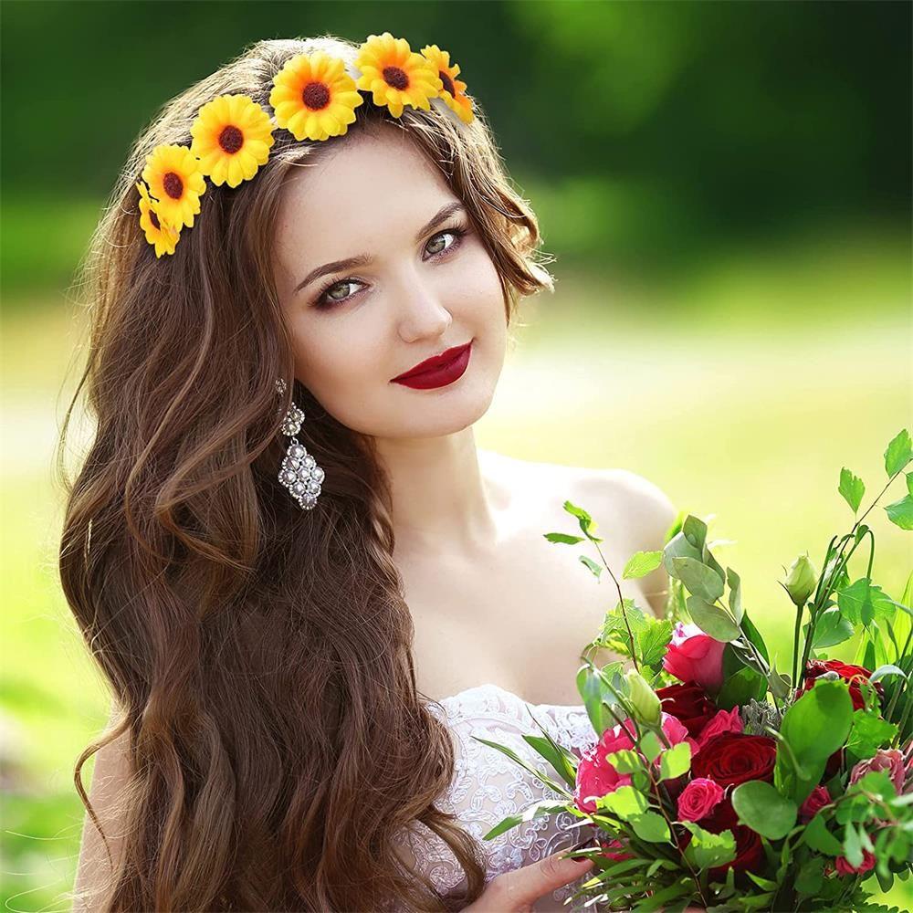 Vòng Hoa Hướng Dương Màu Sắc Trắng Bện Tóc Dành Cho Cô Dâu