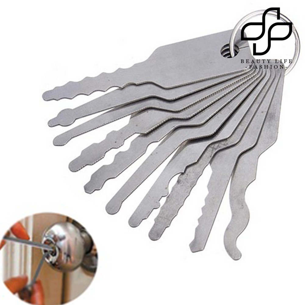 [hardware] 10 Pcs Keys Lock Pick Set Double Car Lock Opener Auto Tool