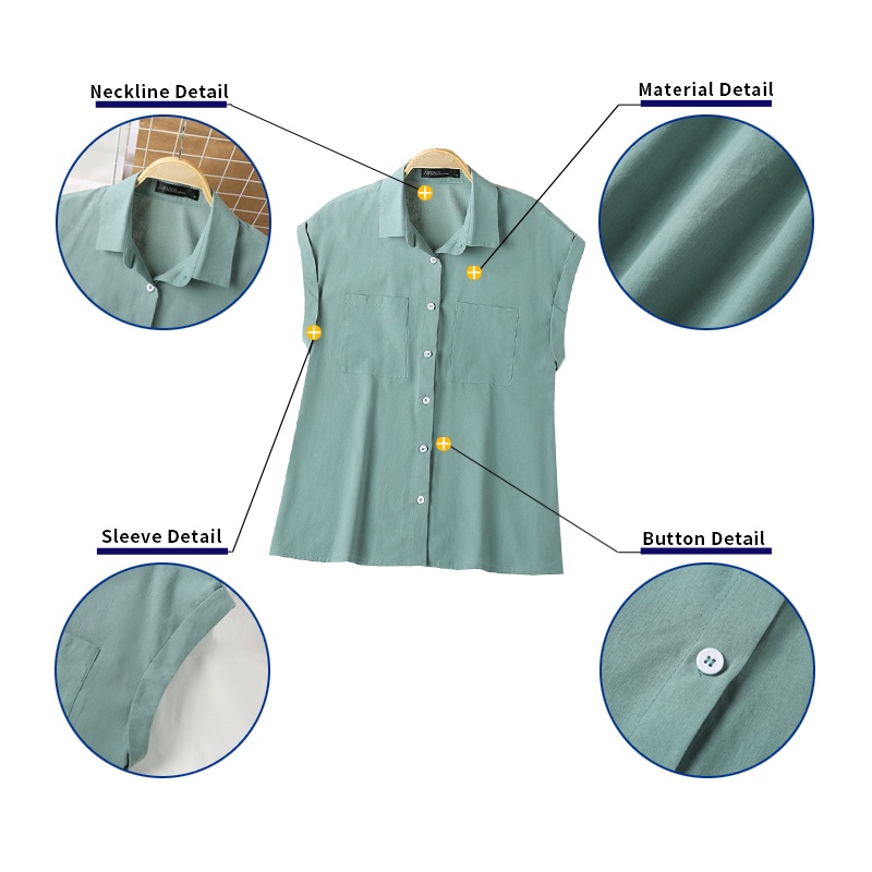 Áo sơ mi ZANZEA tay ngắn cổ bẻ màu trơn phong cách Hàn Quốc đơn giản dễ phối đồ dành cho nữ