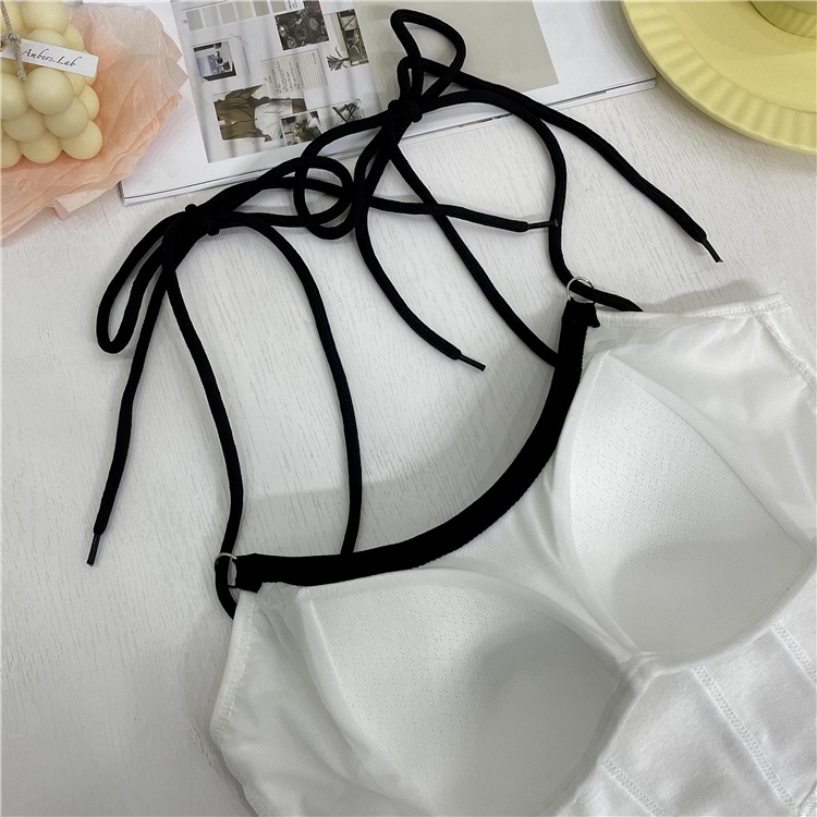 Áo 2 dây Ihkke dáng ngắn có miếng đệm ngực màu trắng trơn thời trang hè cho nữ
