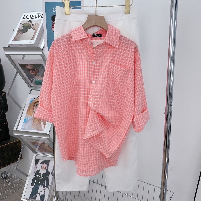 [ 𝐅𝐑𝐄𝐄 𝐒𝐇𝐈𝐏 ]  SÉT SƠ MI CARO HỒNG MIX QUẦN ỐNGS SUÔNG HÀNG L1 CHẤT ĐẸP LẮM Ạ