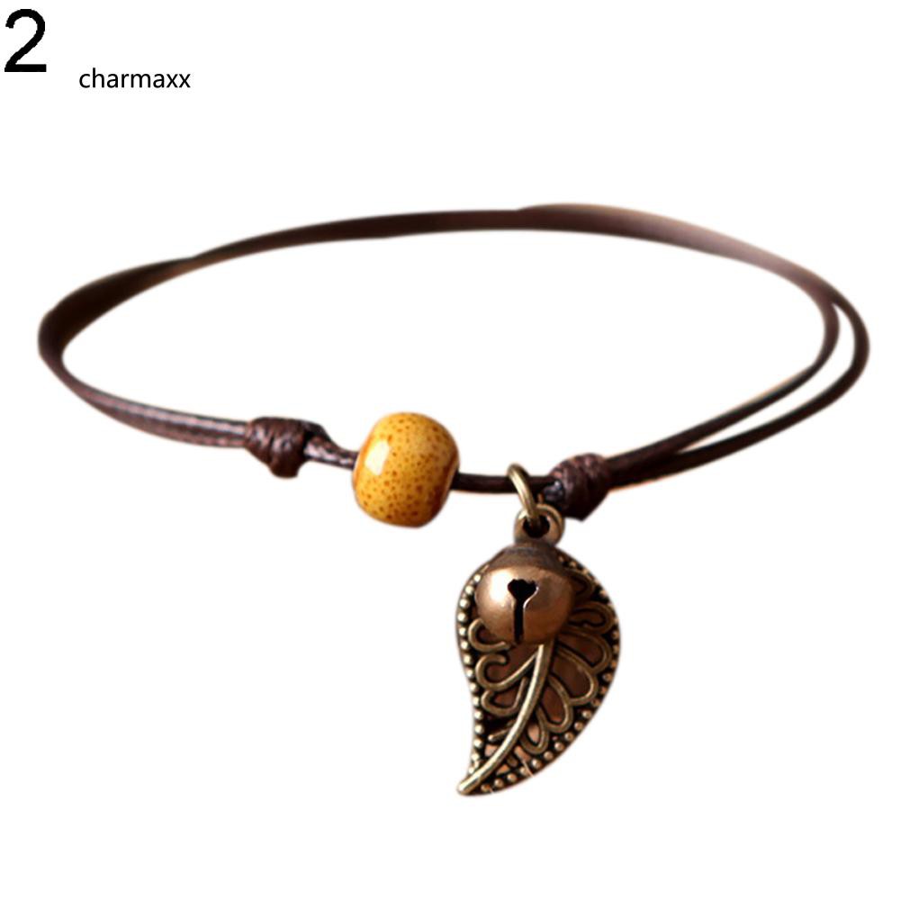 Vòng tay mặt chiếc lá đính hạt sứ Vintage thời trang