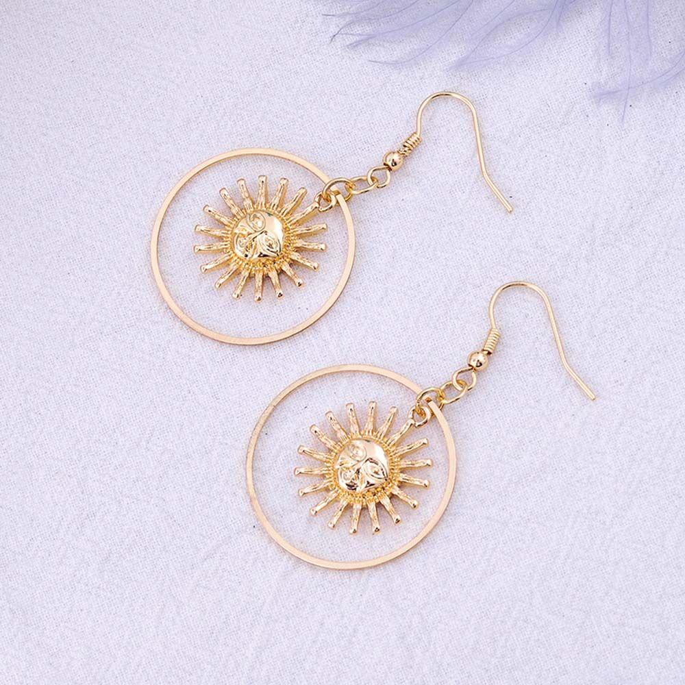 1 Đôi Bông Tai Tròn Mặt Trời Cỡ Lớn Phong Cách Hàn Quốc Thời Trang Cho Nữ VANES1